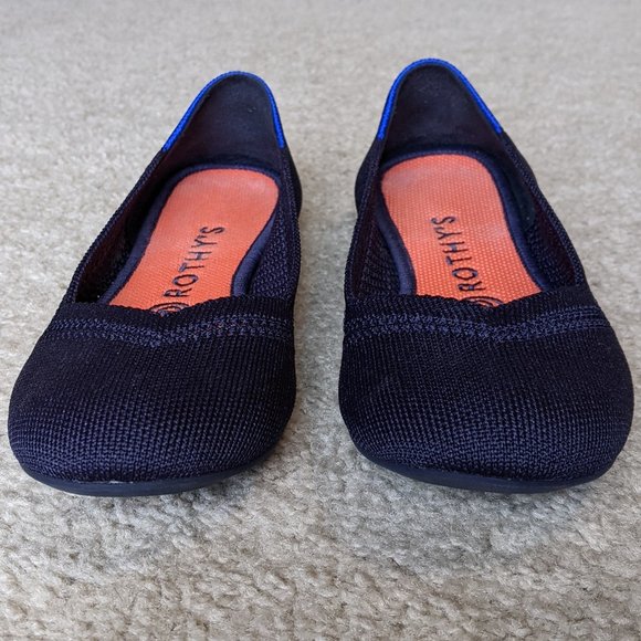 Rothy's retired Navy Blue Honeycomb Design Flats with Coral Insole - Picture 5 of 11